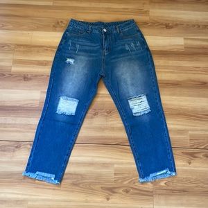 Distressed straight leg jeans